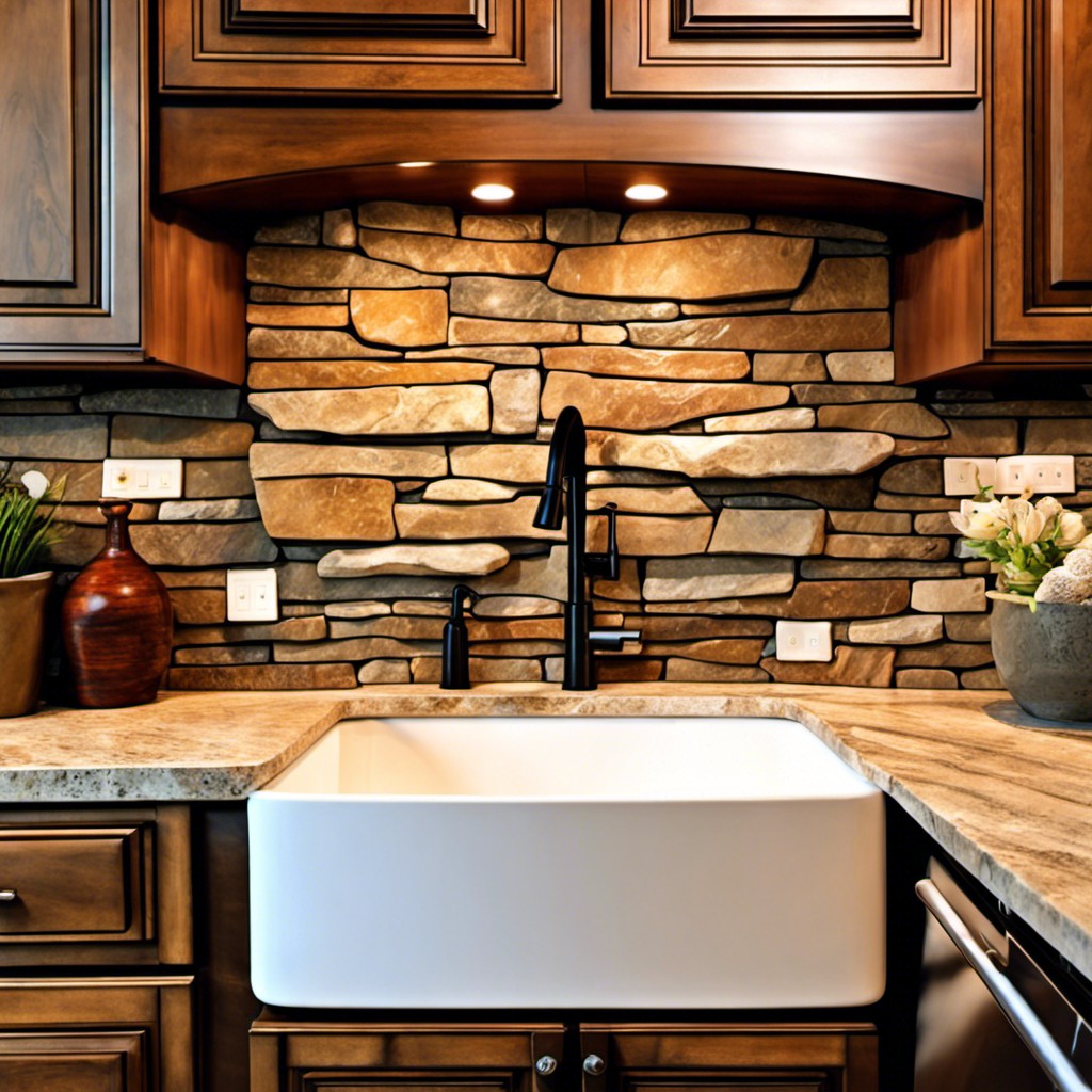 stacked irregular stone backsplash