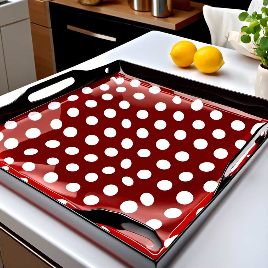 stamped polka dots on glass trays