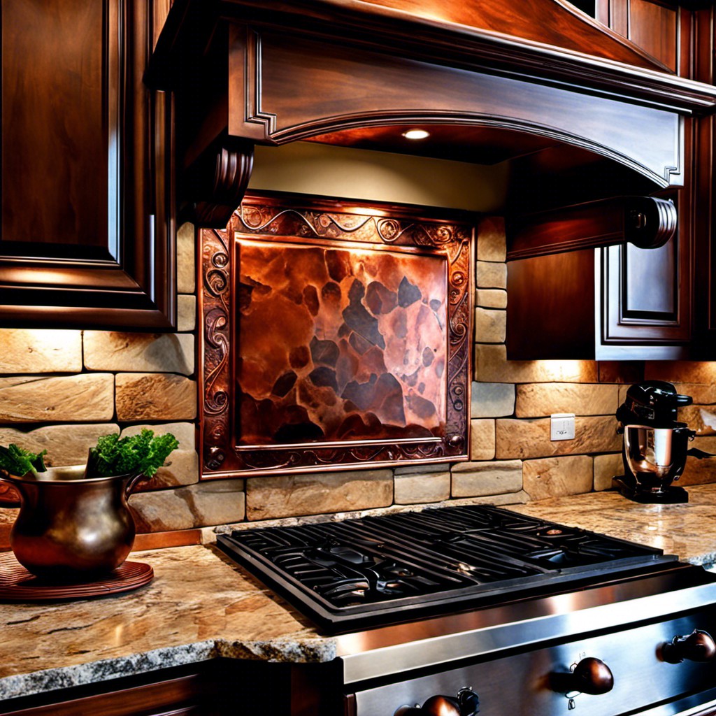 stone and copper mix backsplash