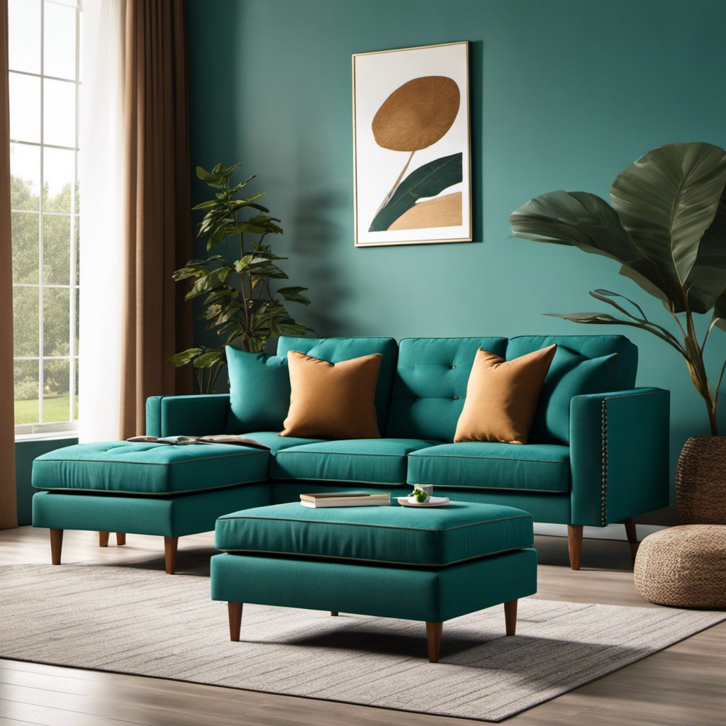 teal couch with matching ottoman