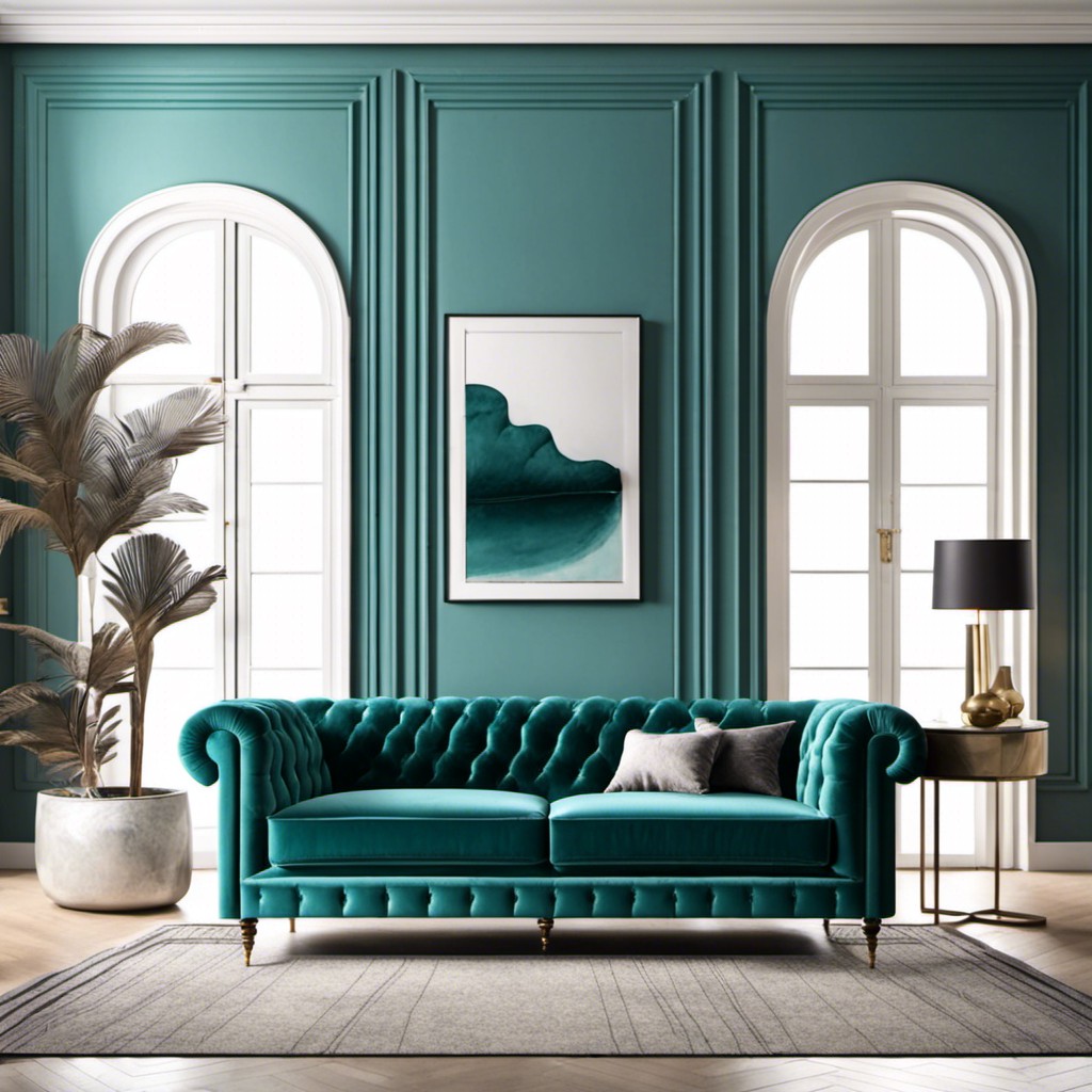 teal velvet tufted sofa