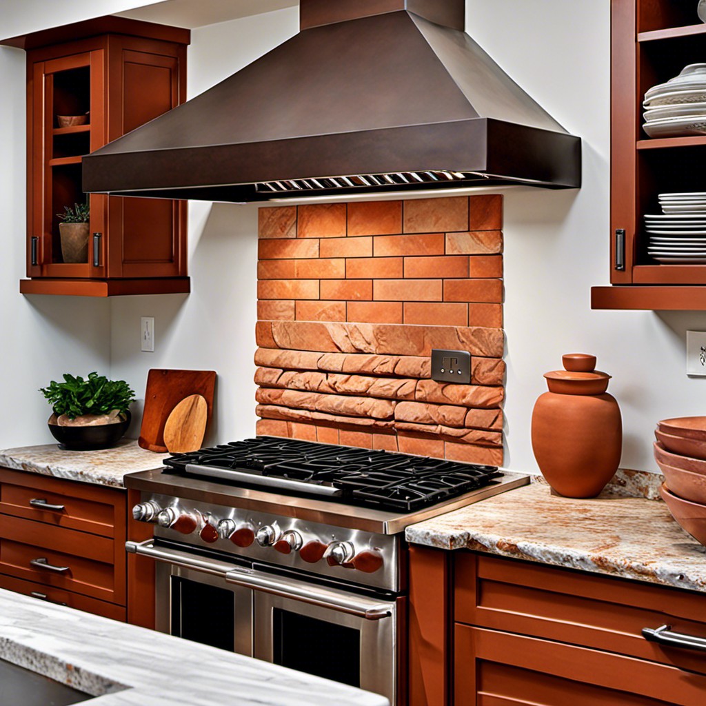 terracotta stone tile backsplash