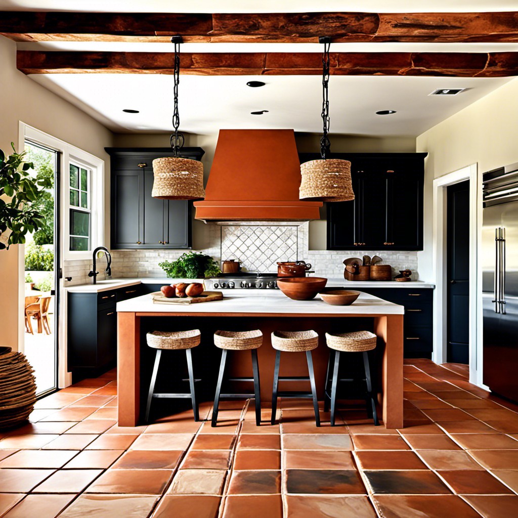 terracotta tile island with rustic finish