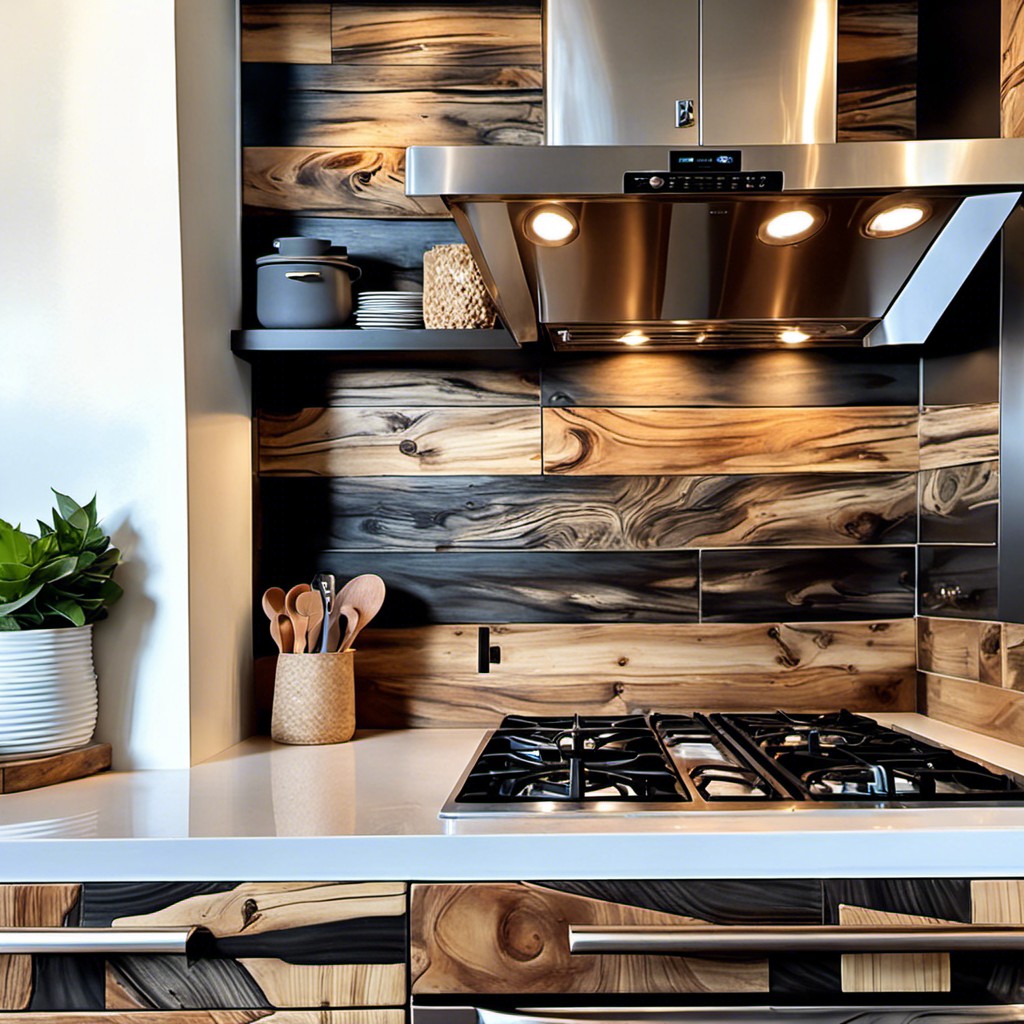 torched wood backsplash