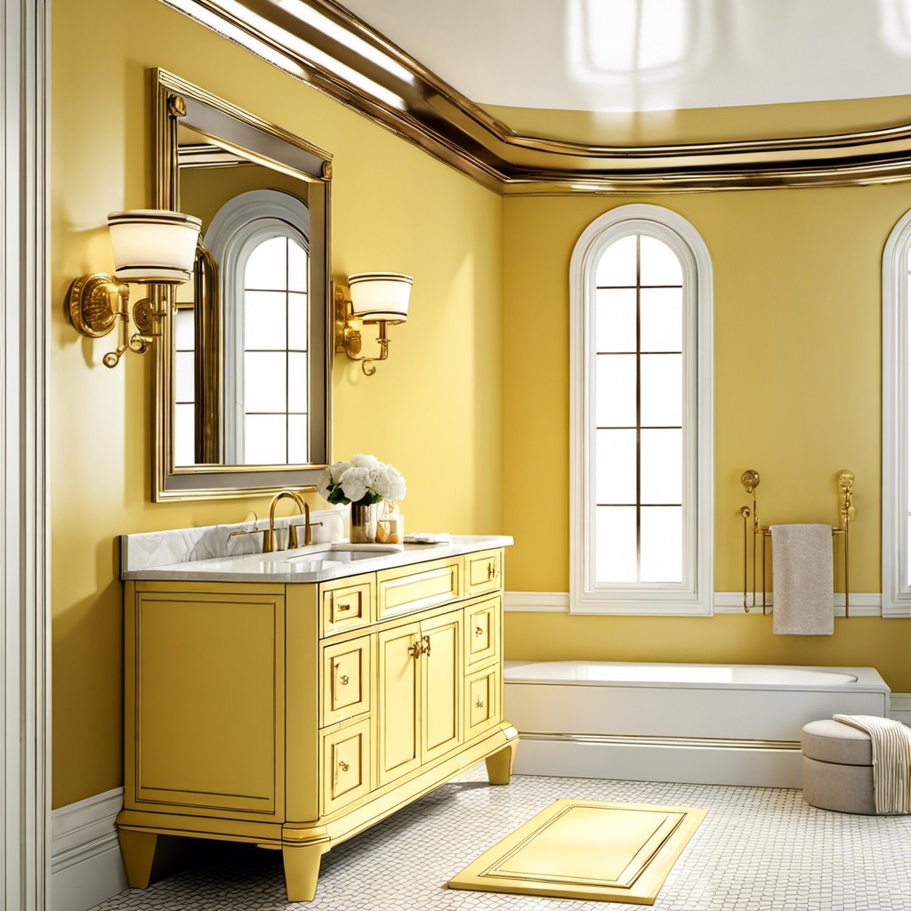 traditional yellow vanity with gold trim details