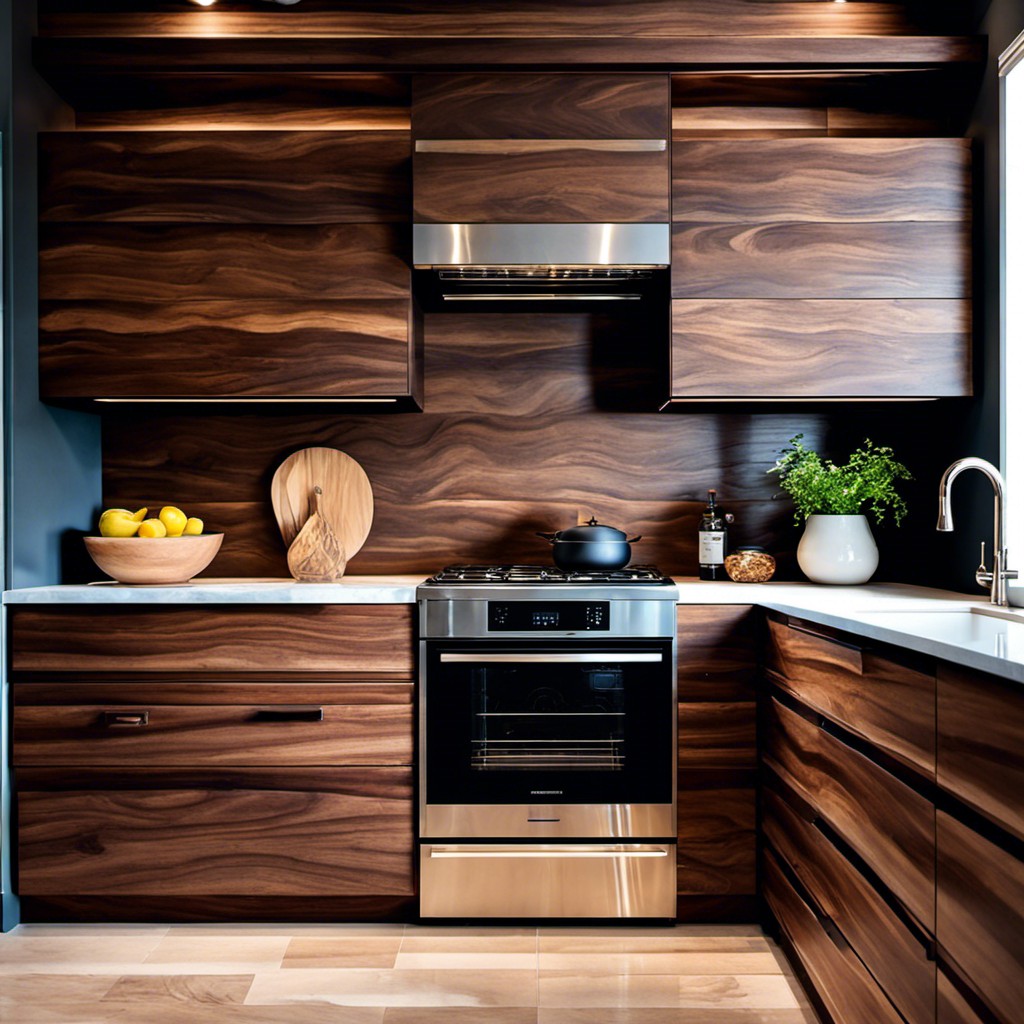 walnut wood backsplash for a rich look