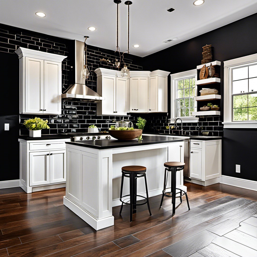 white grouted black brick backsplash