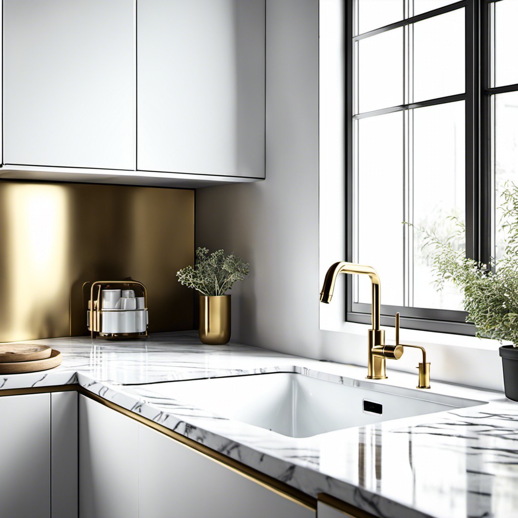 white sink with brass fixtures