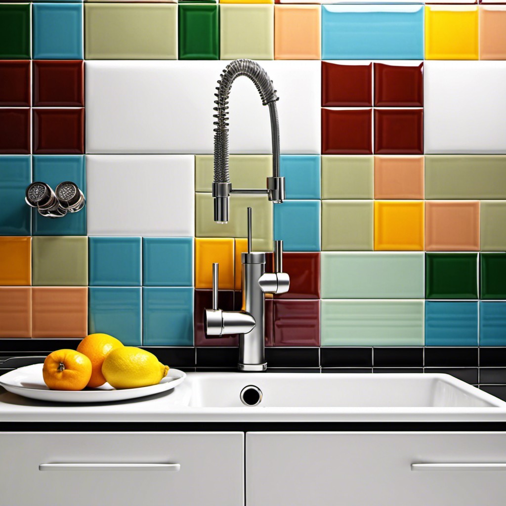 white sink with colored backsplash