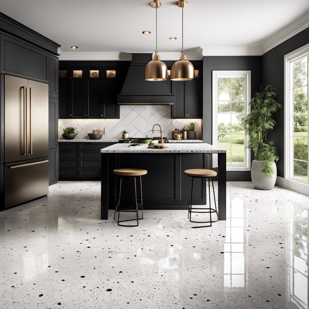 white terrazzo floor with black specks