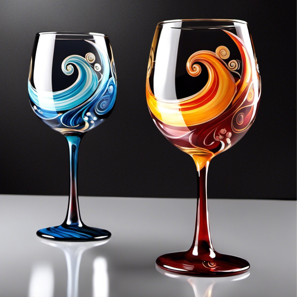 wine glasses with painted swirls