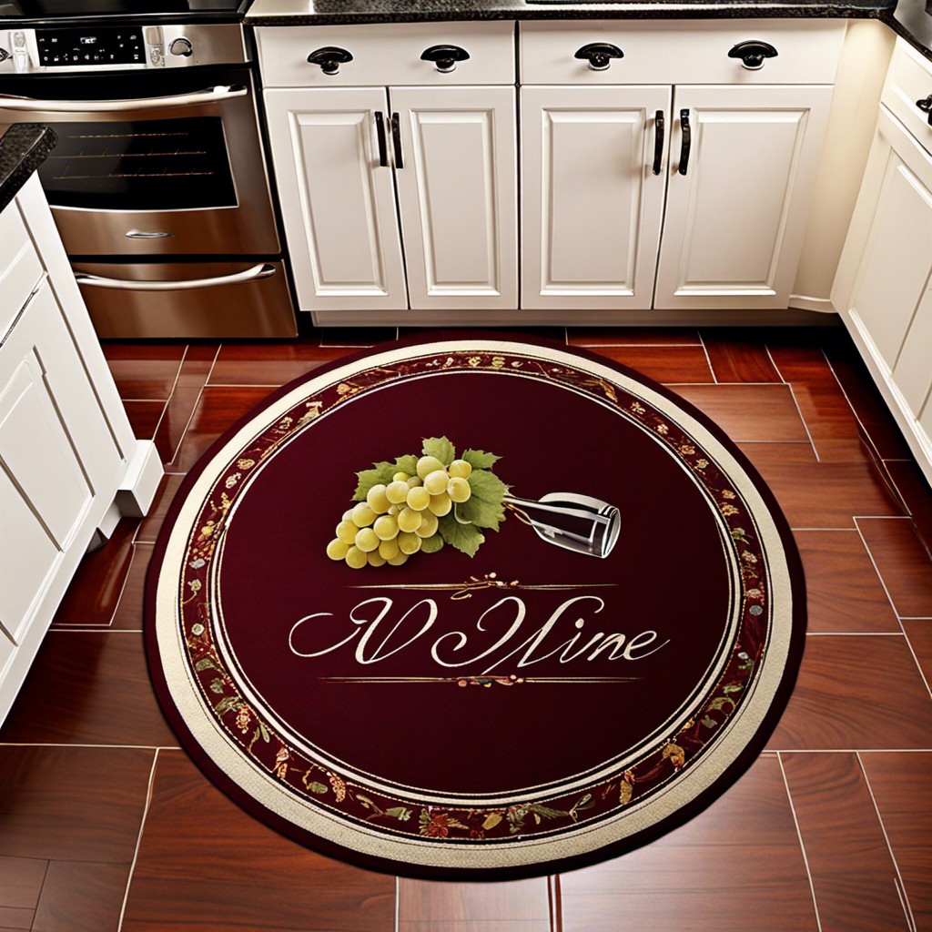wine themed circular kitchen rug