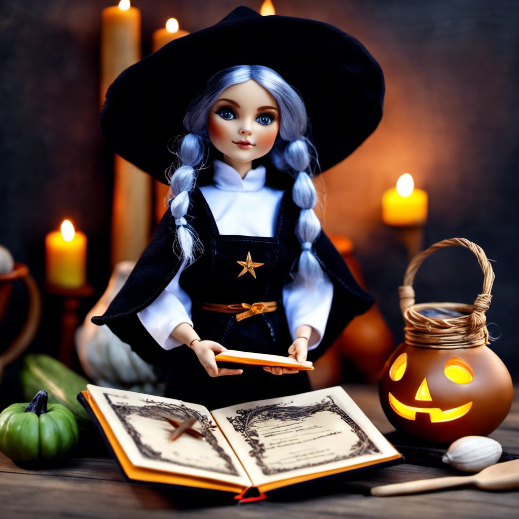 witch doll with magical recipe book