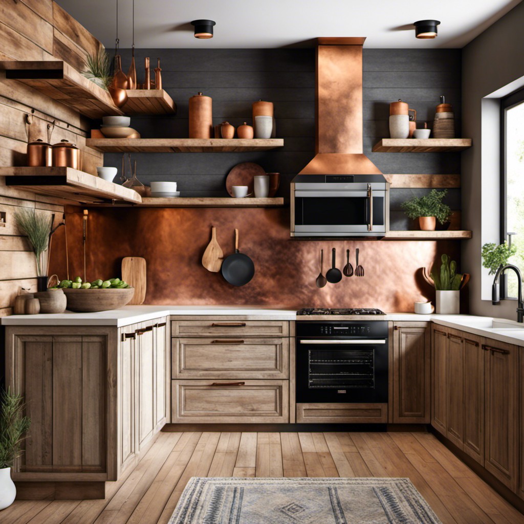 wood and copper combination backsplash