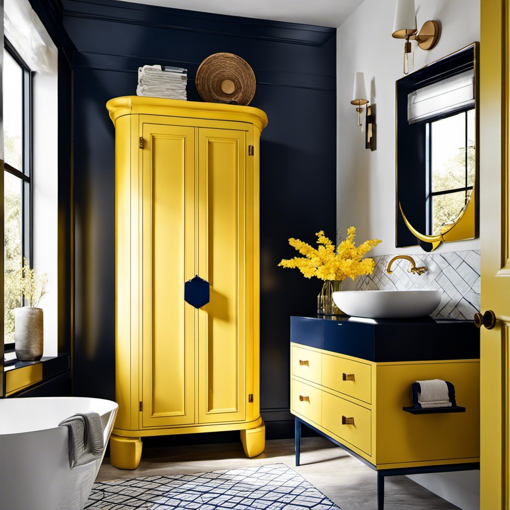 yellow and navy blue contrasted vanity