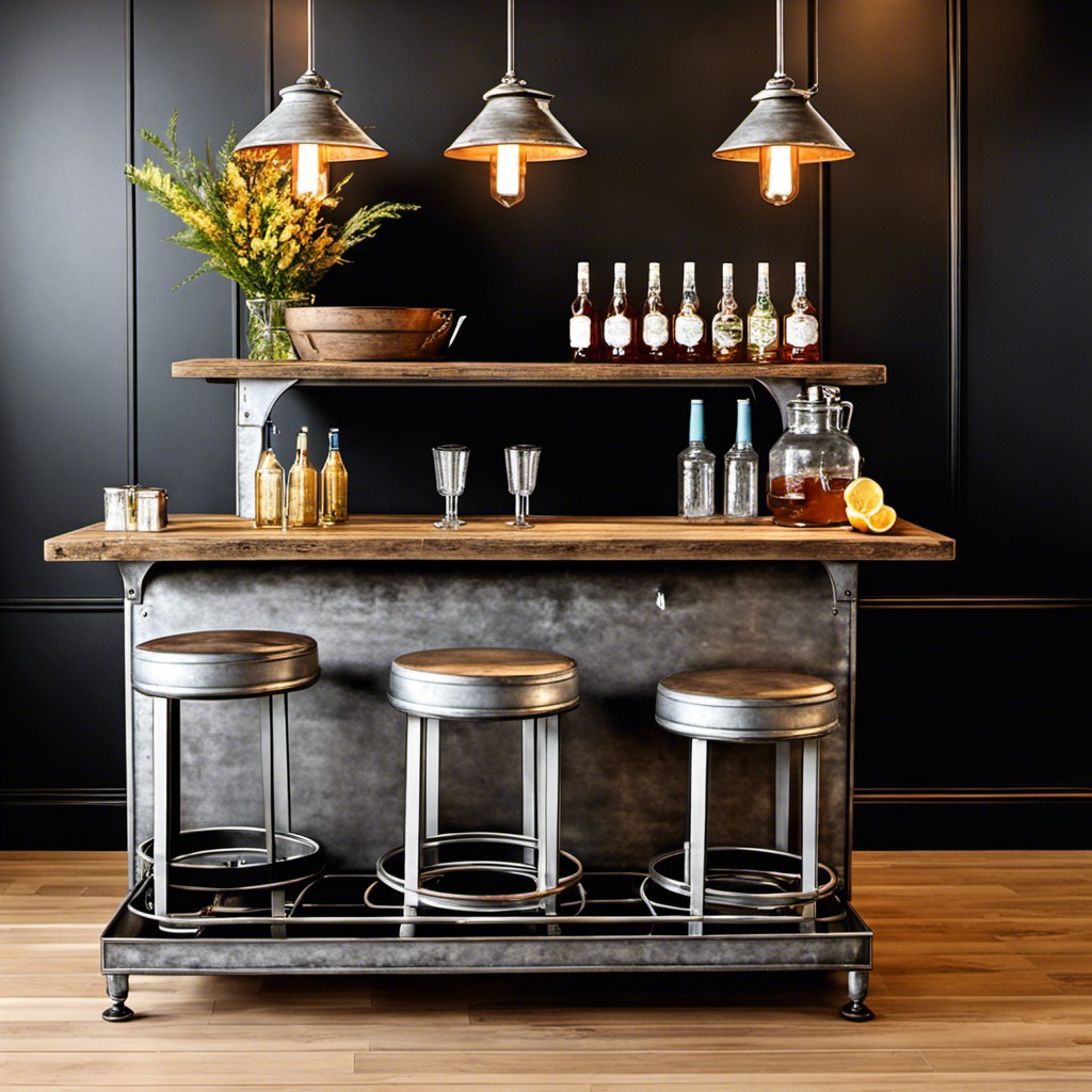 zinc coated drink station with bar stools