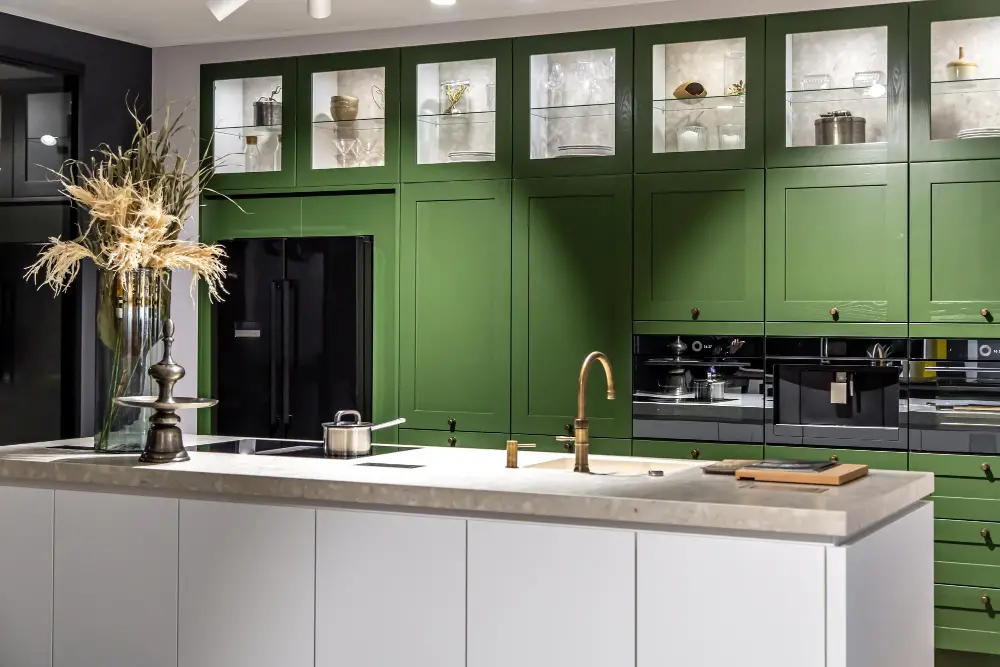 Green Cabinets With Brown Granite Countertops