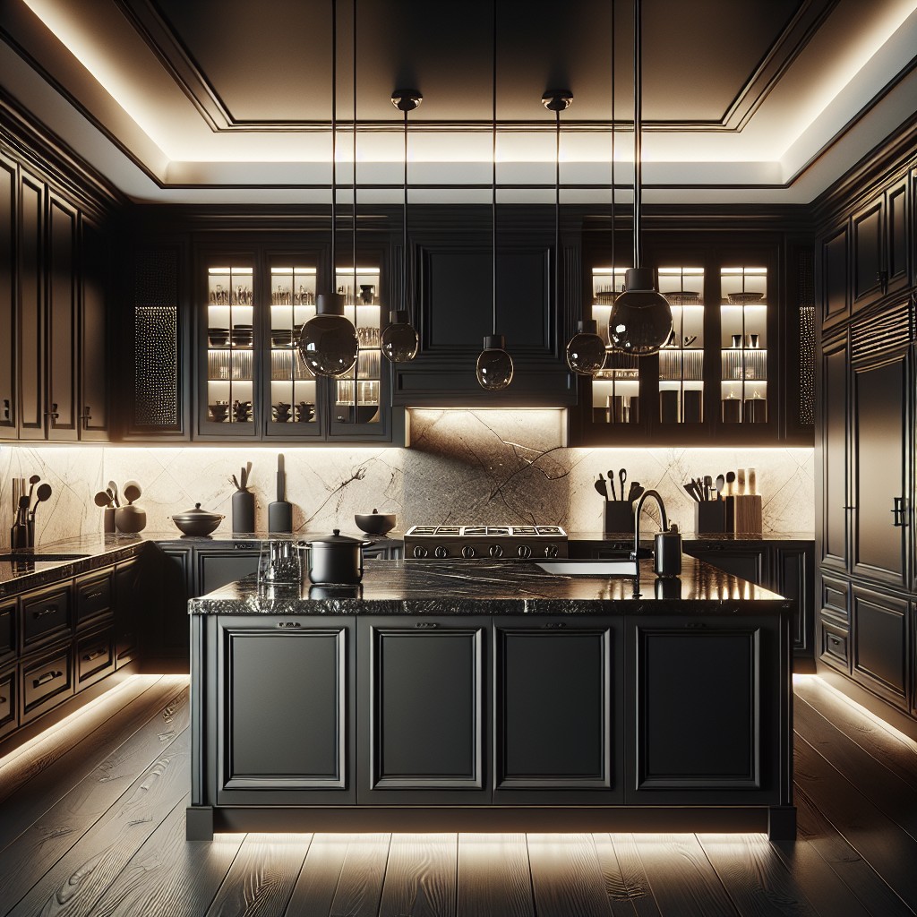 adding drama with black kitchen cabinets and dark granite countertops