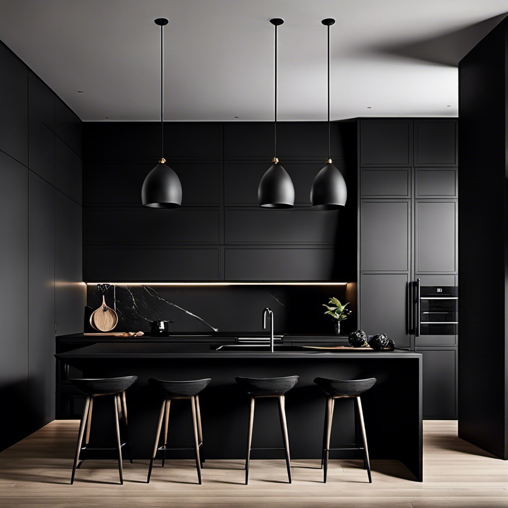 all black kitchen with matte black countertops