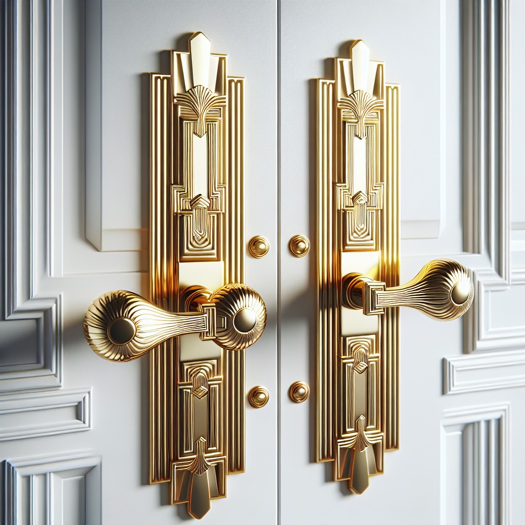 art deco gold door pulls on white doors
