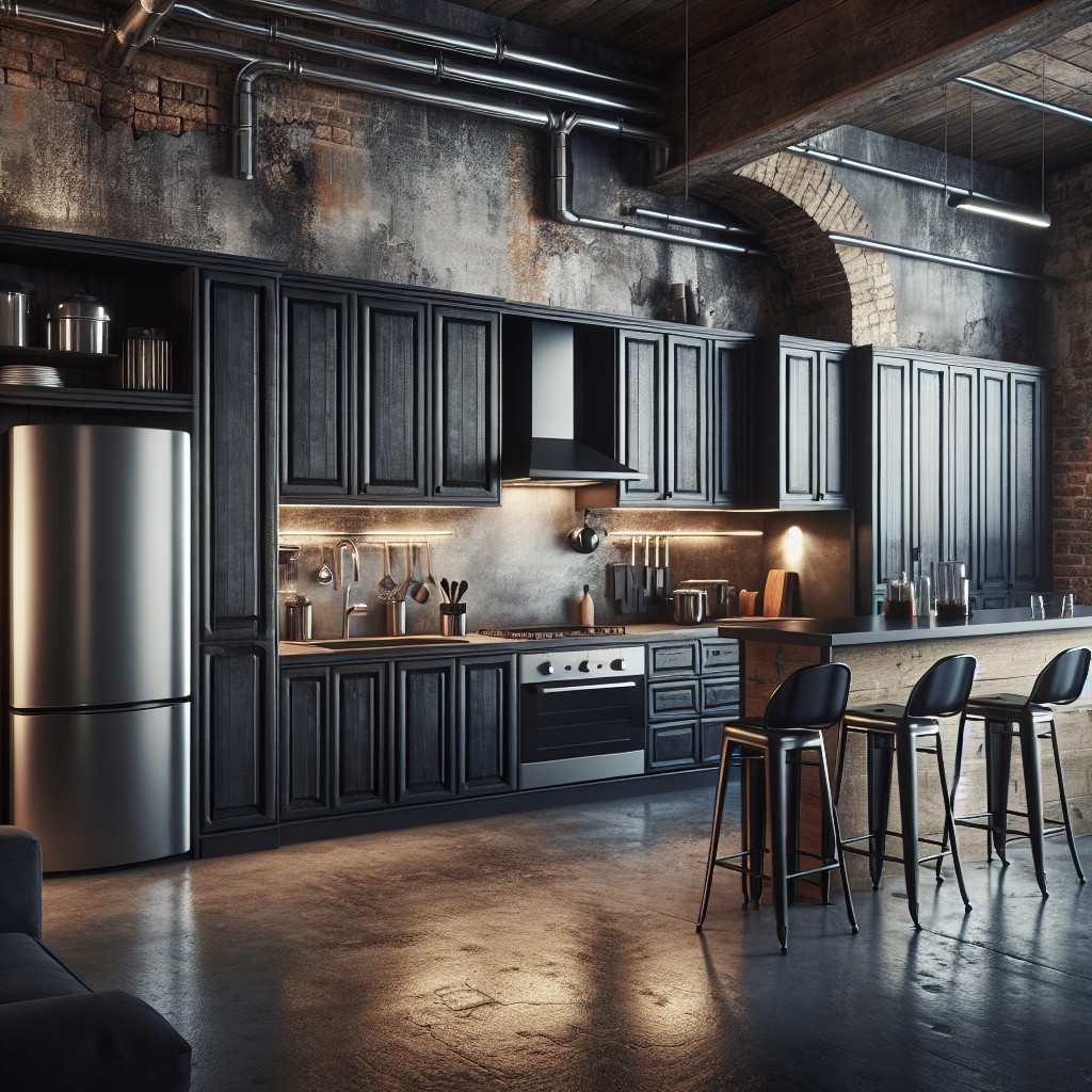 black cabinetry in industrial style kitchens