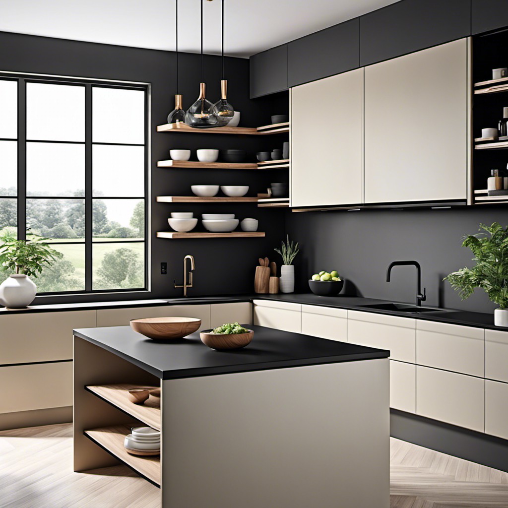 black countertop with open shelving concept