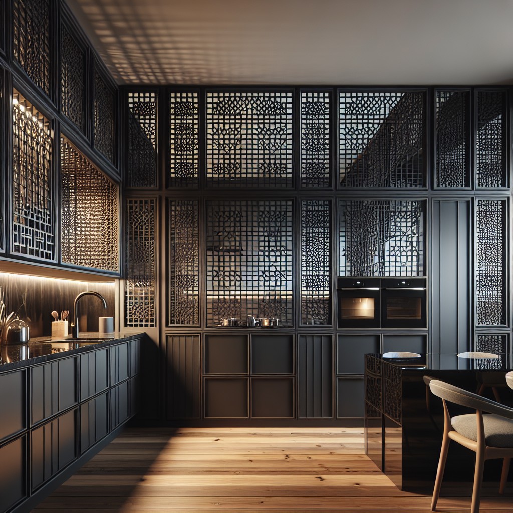 black lattice cabinets for an open look