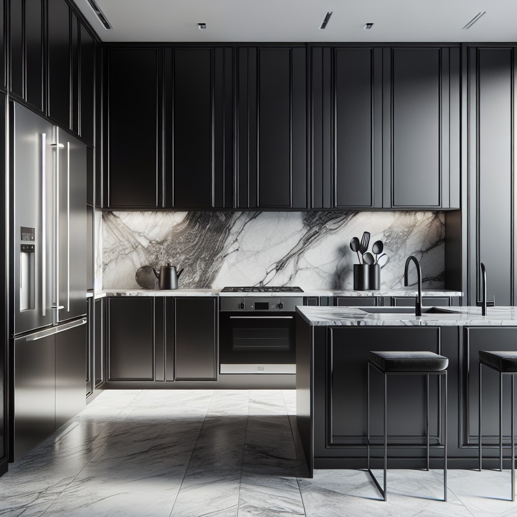 black paneled cabinets for a seamless kitchen design