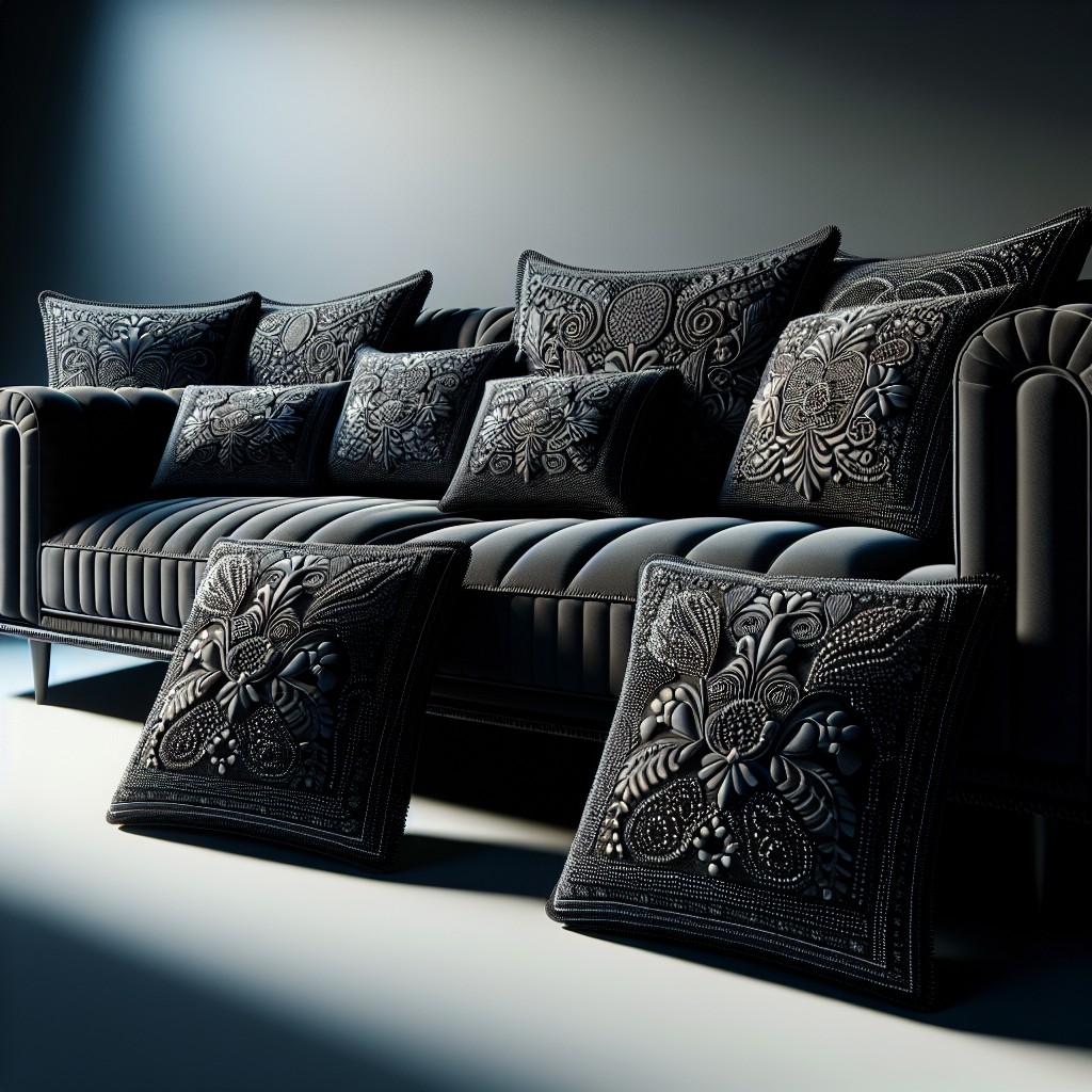black pillows with bead detailing
