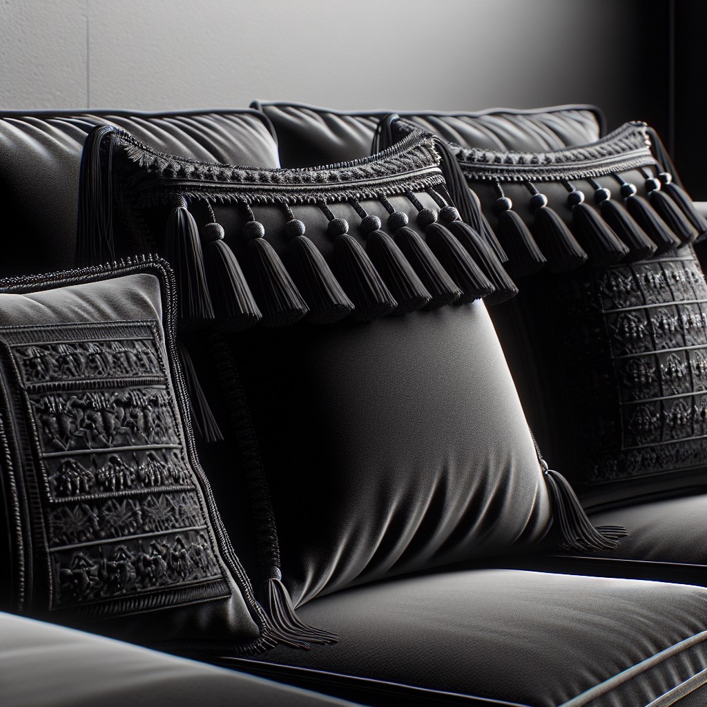 black pillows with tassel detailing