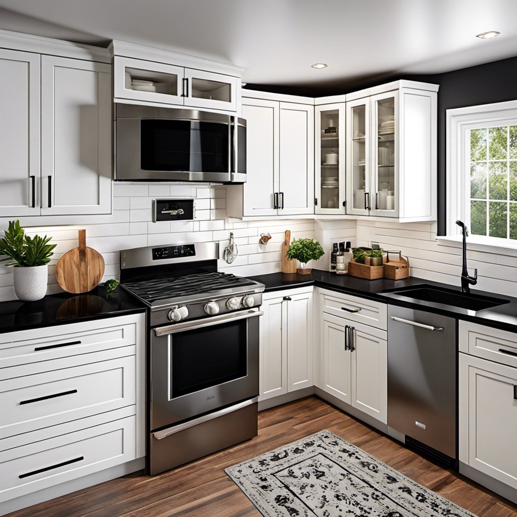 black quartz countertops with white cabinets