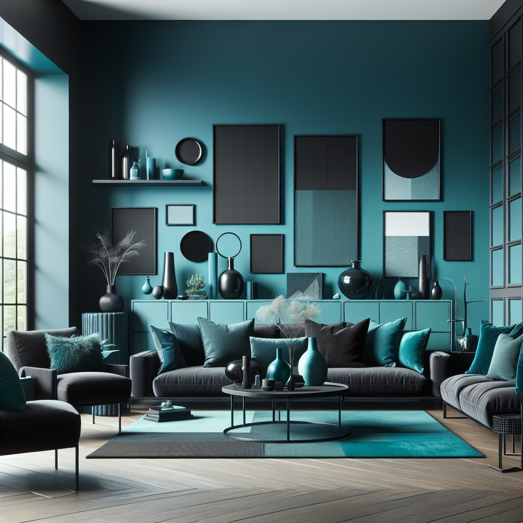 blend teal and black in your living room