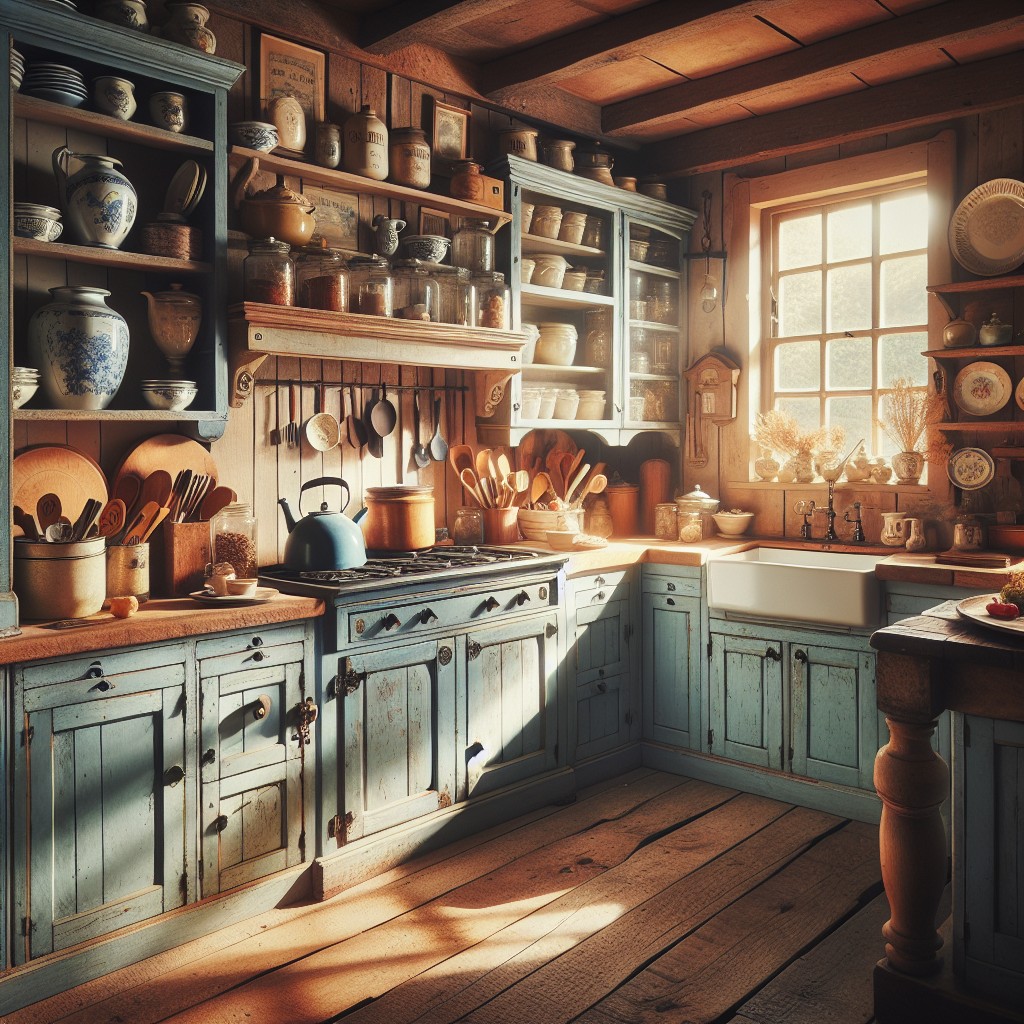 blue cottage kitchen cabinets
