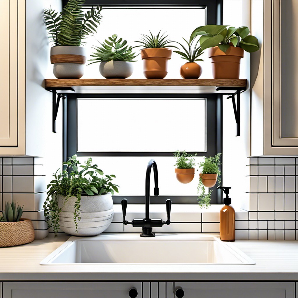 bohemian style floating shelf with hanging planters