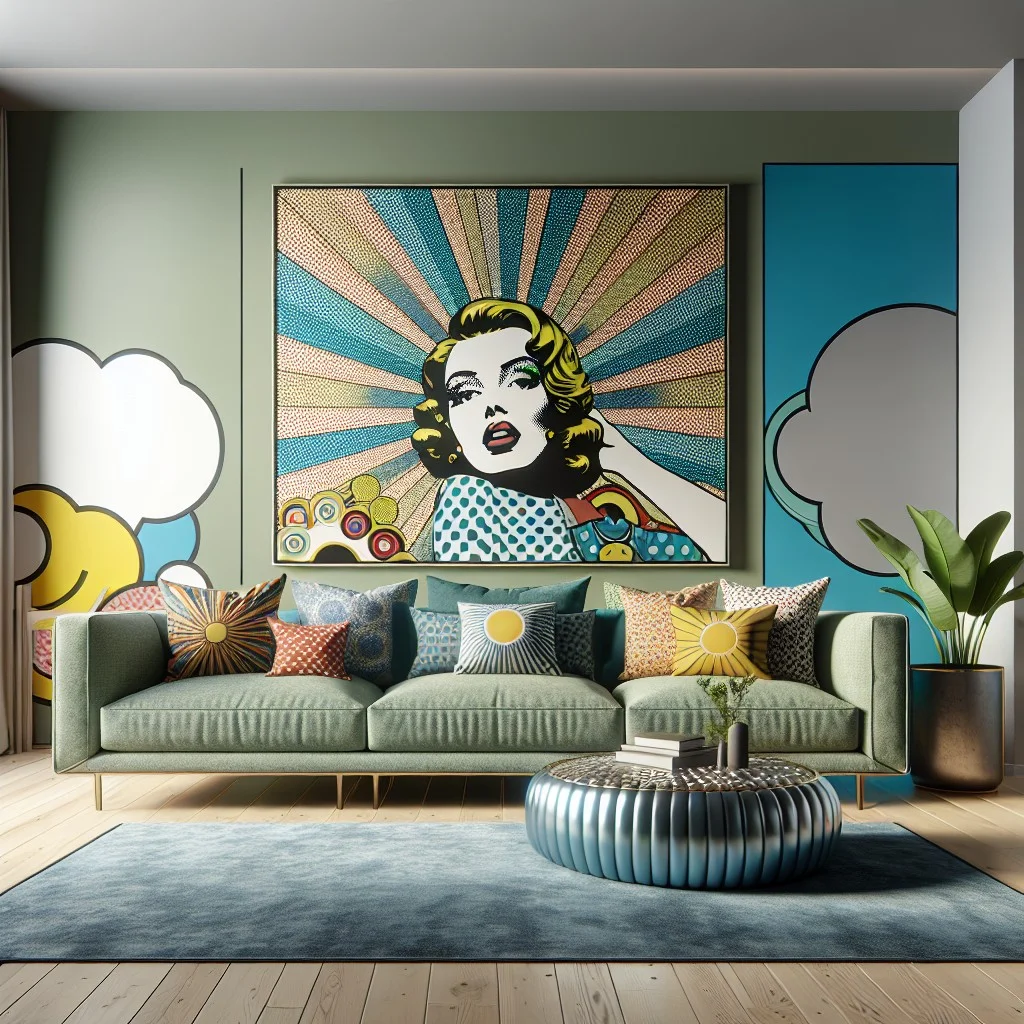 bold patterns with sage sofa for a pop art theme