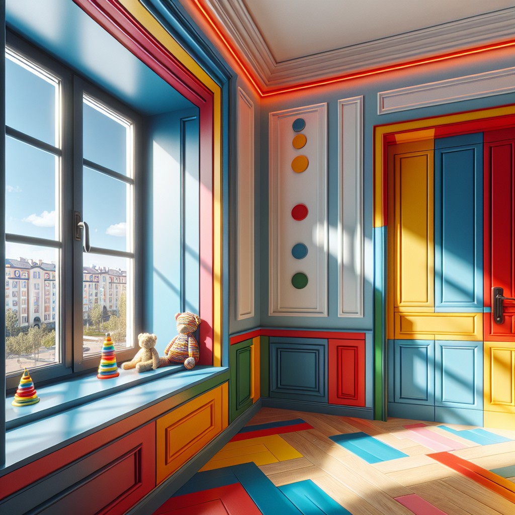 bright colored window trim ideas for a kids room
