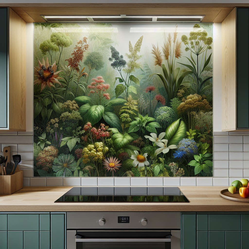 bring nature inside botanical printed glass backsplashes