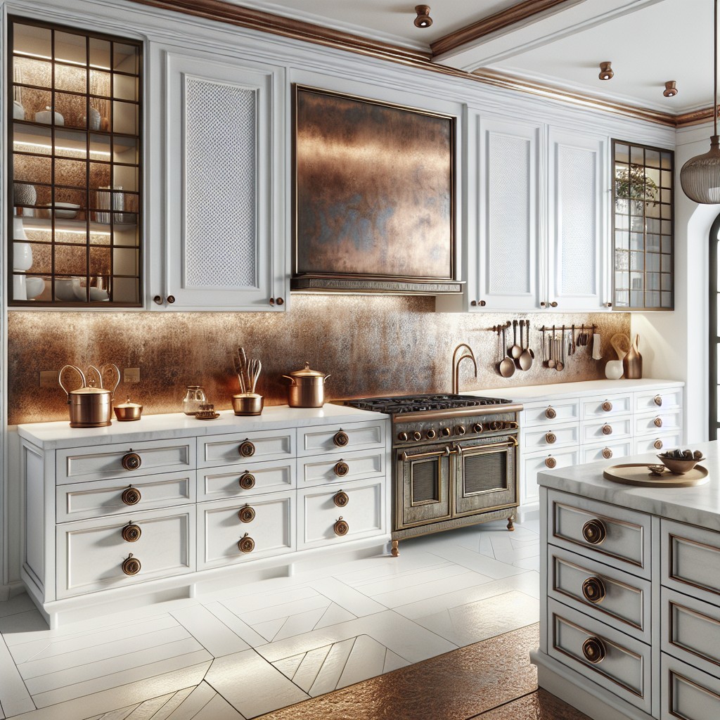 bronze backsplash ideas in white kitchen