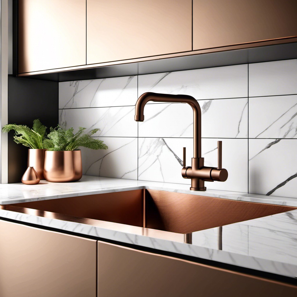 bronze sink with a copper faucet