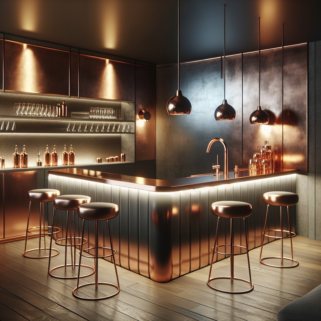 brushed copper basement bar