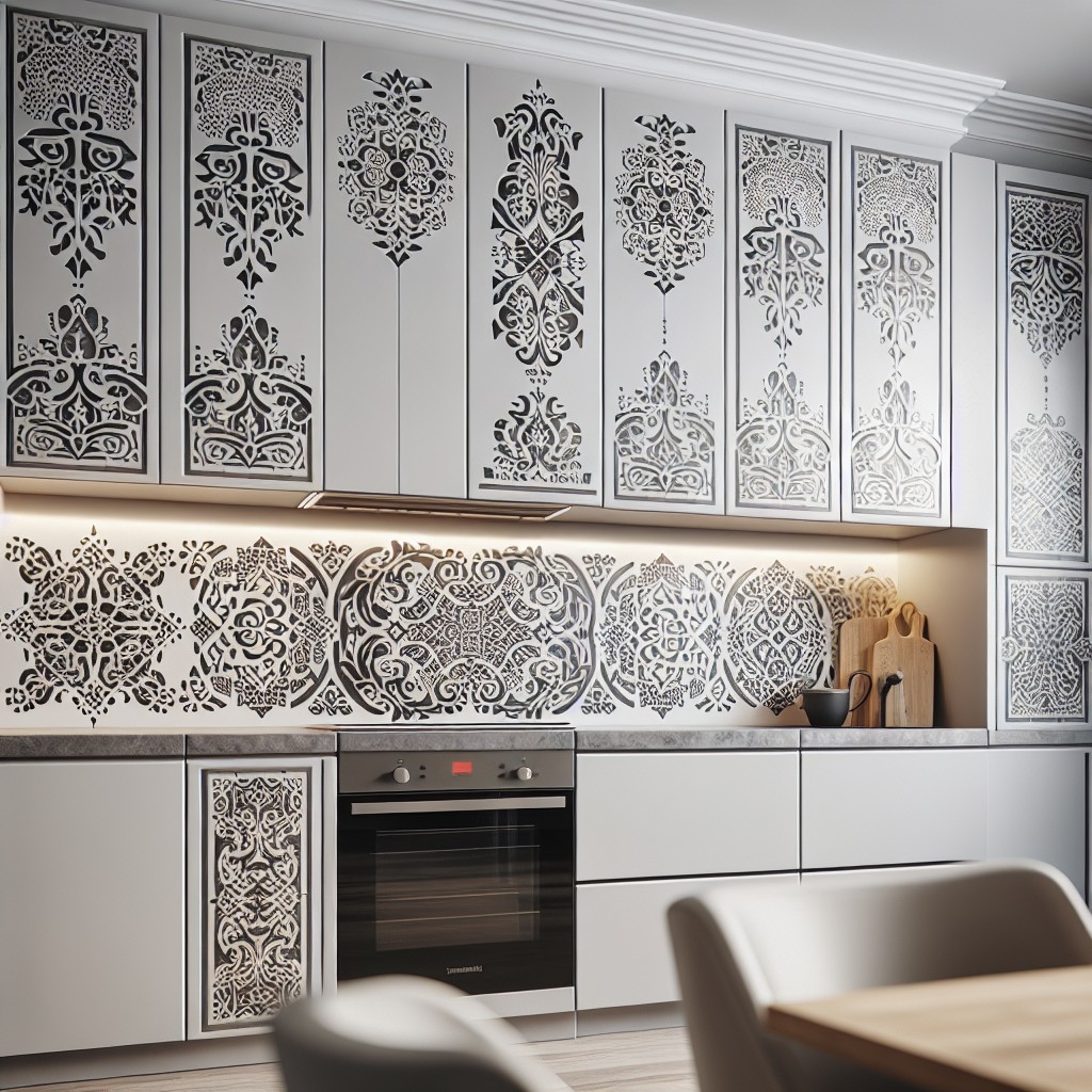 cabinets intricate borders using stencil inspired stickers