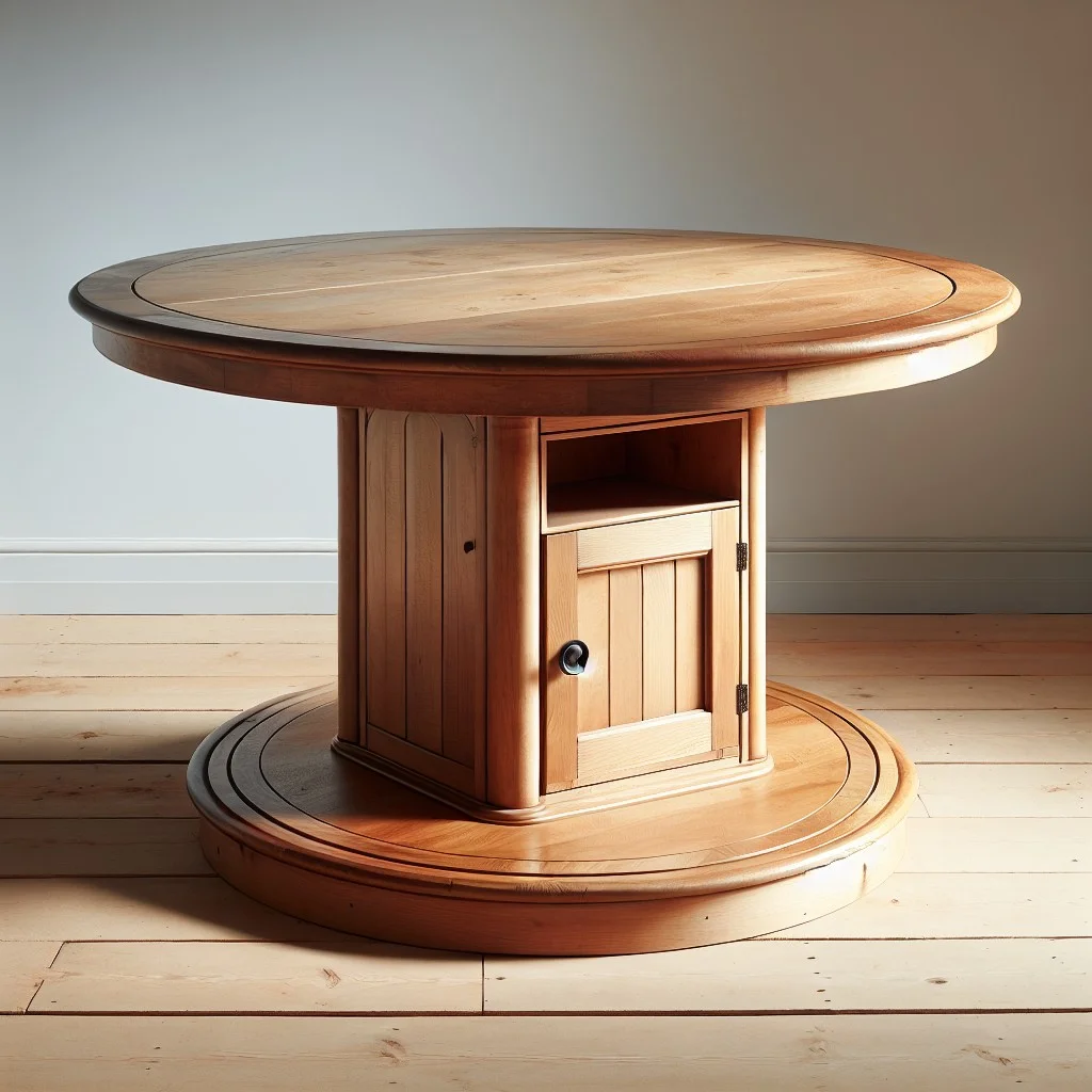 circular kitchen table with central cabinet
