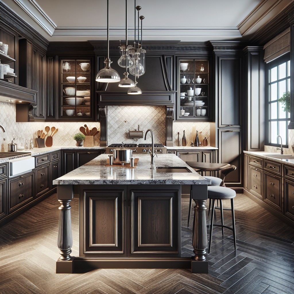 classic elegance of dark cabinets with light granite countertops