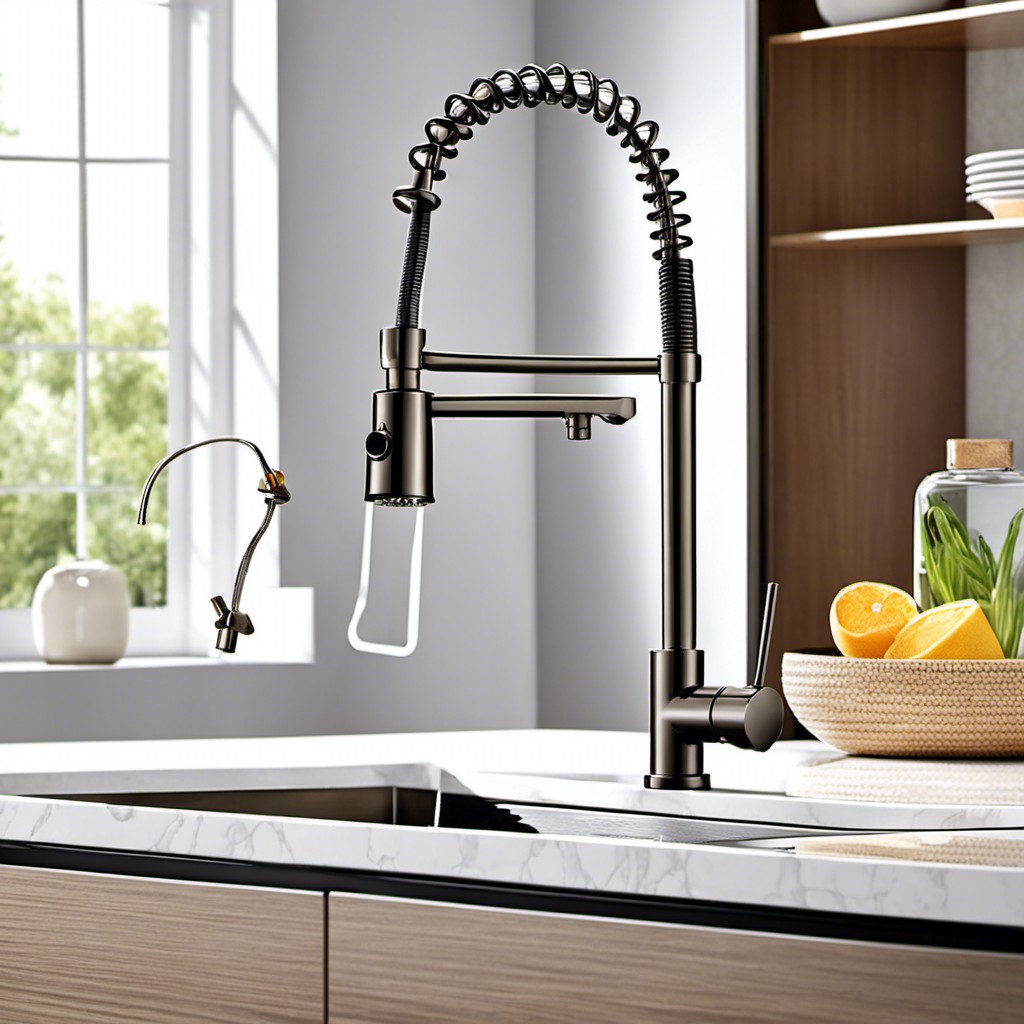 coil faucet and soap dispenser combos for an organized sink