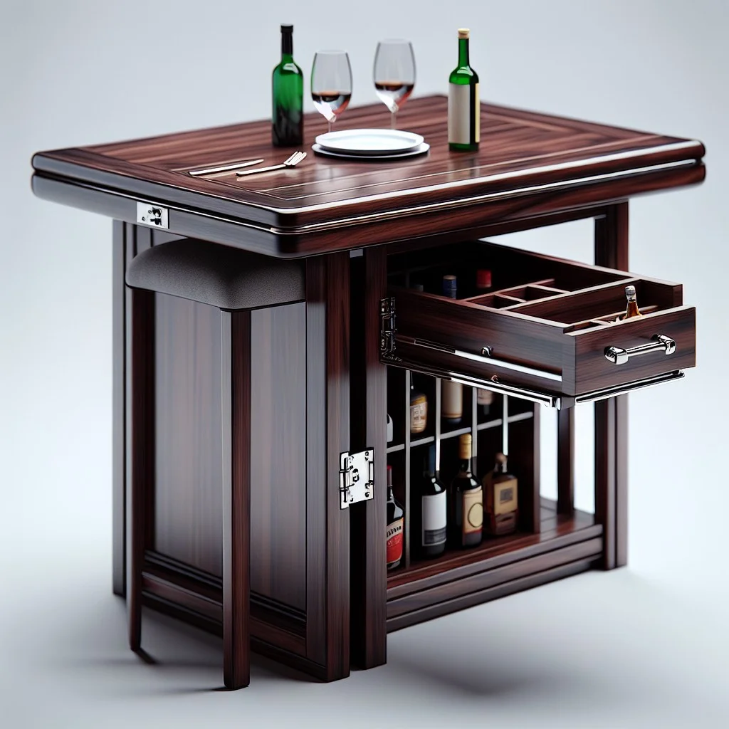 compact bar style kitchen table with liquor cabinet