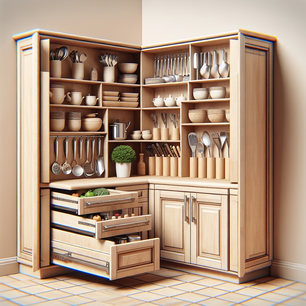 compact corner hutch with pull out cabinets