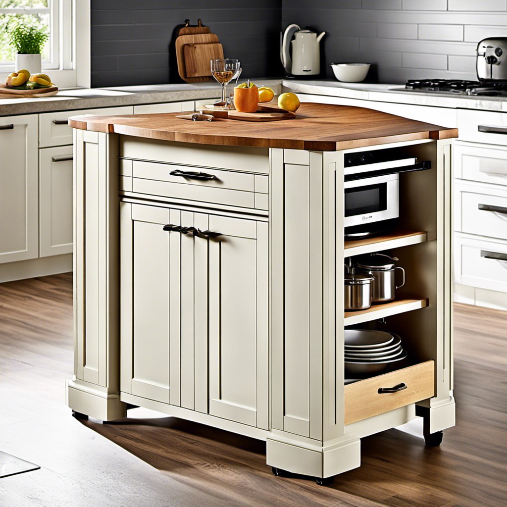 compact corner island with pull out drawers