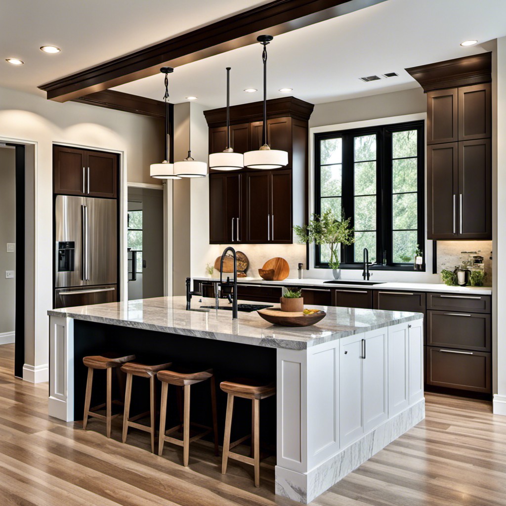contemporary kitchen island with supportive columns