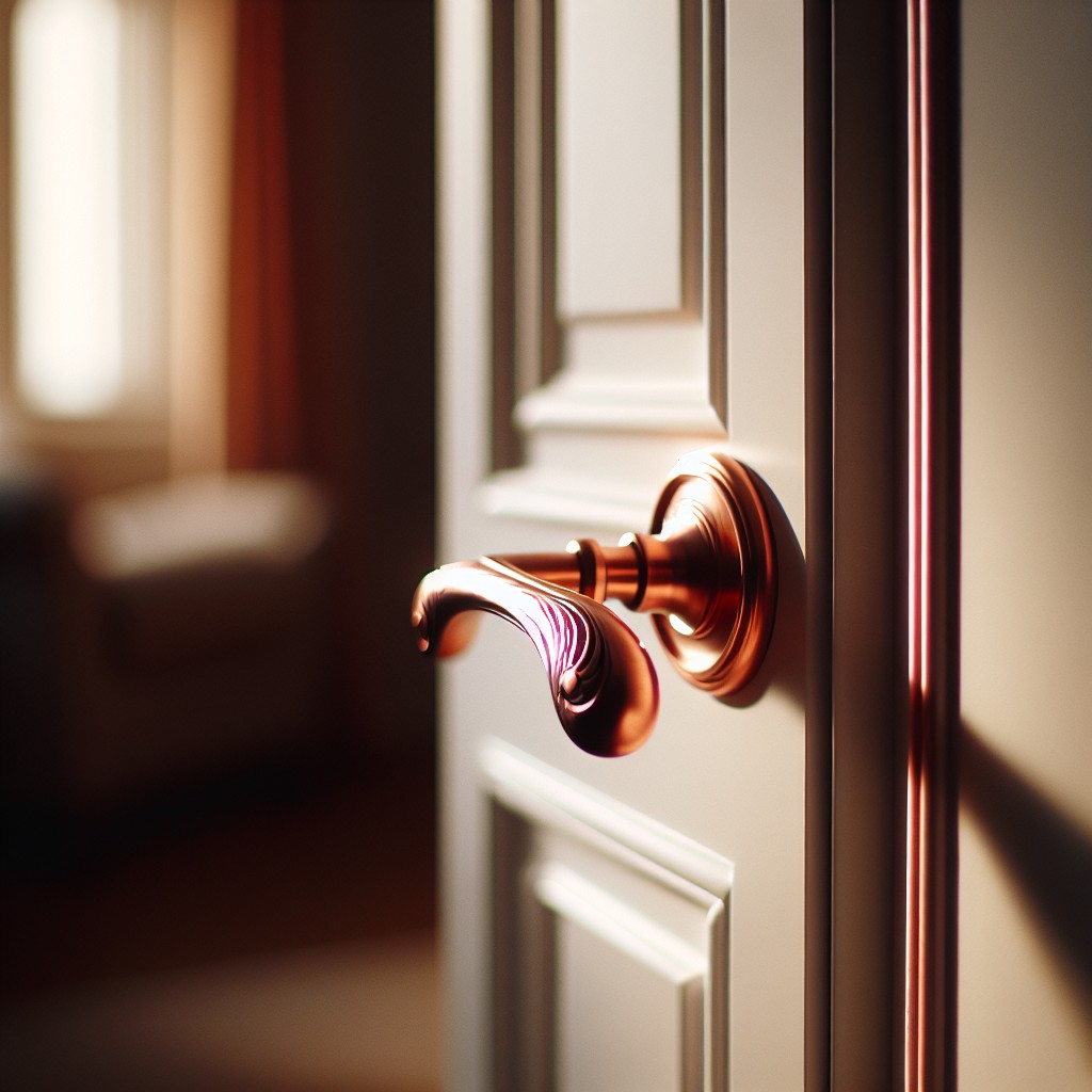 copper door handles on white doors for warm touch