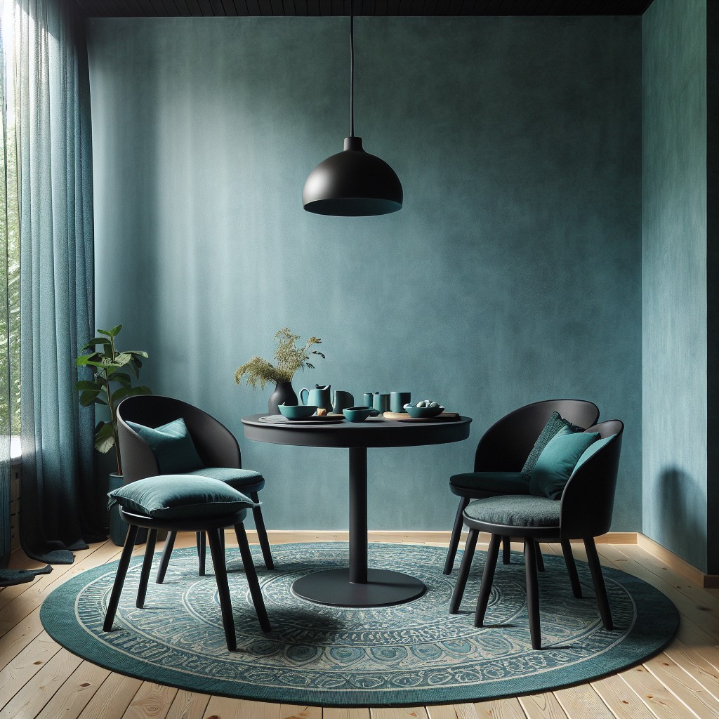 create a teal and black breakfast nook